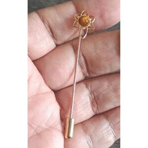 Tiger's Eye Flower Gold Tone Vintage Hat Pin